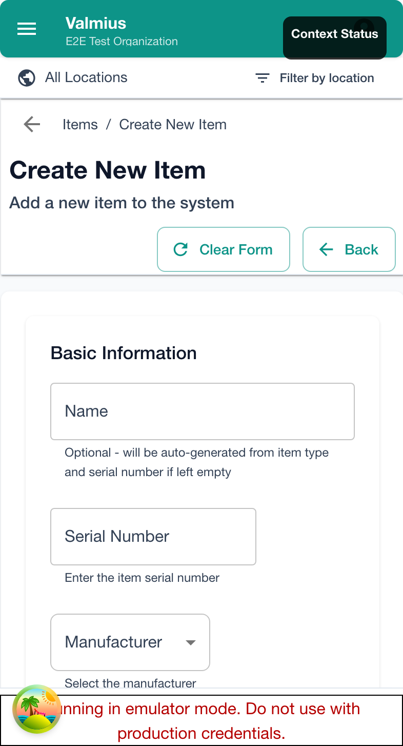 Item Creation Dialog