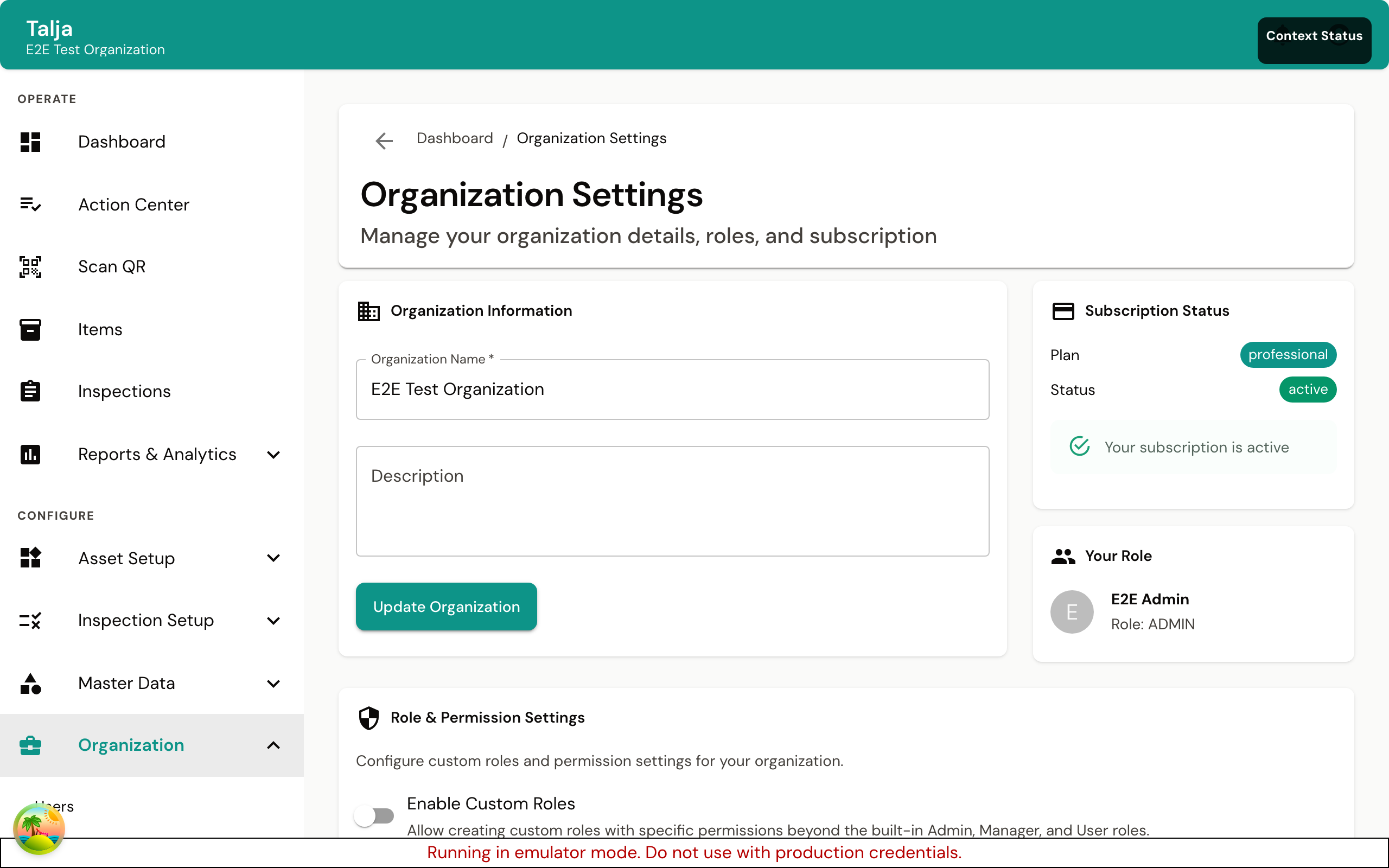 Organization Settings