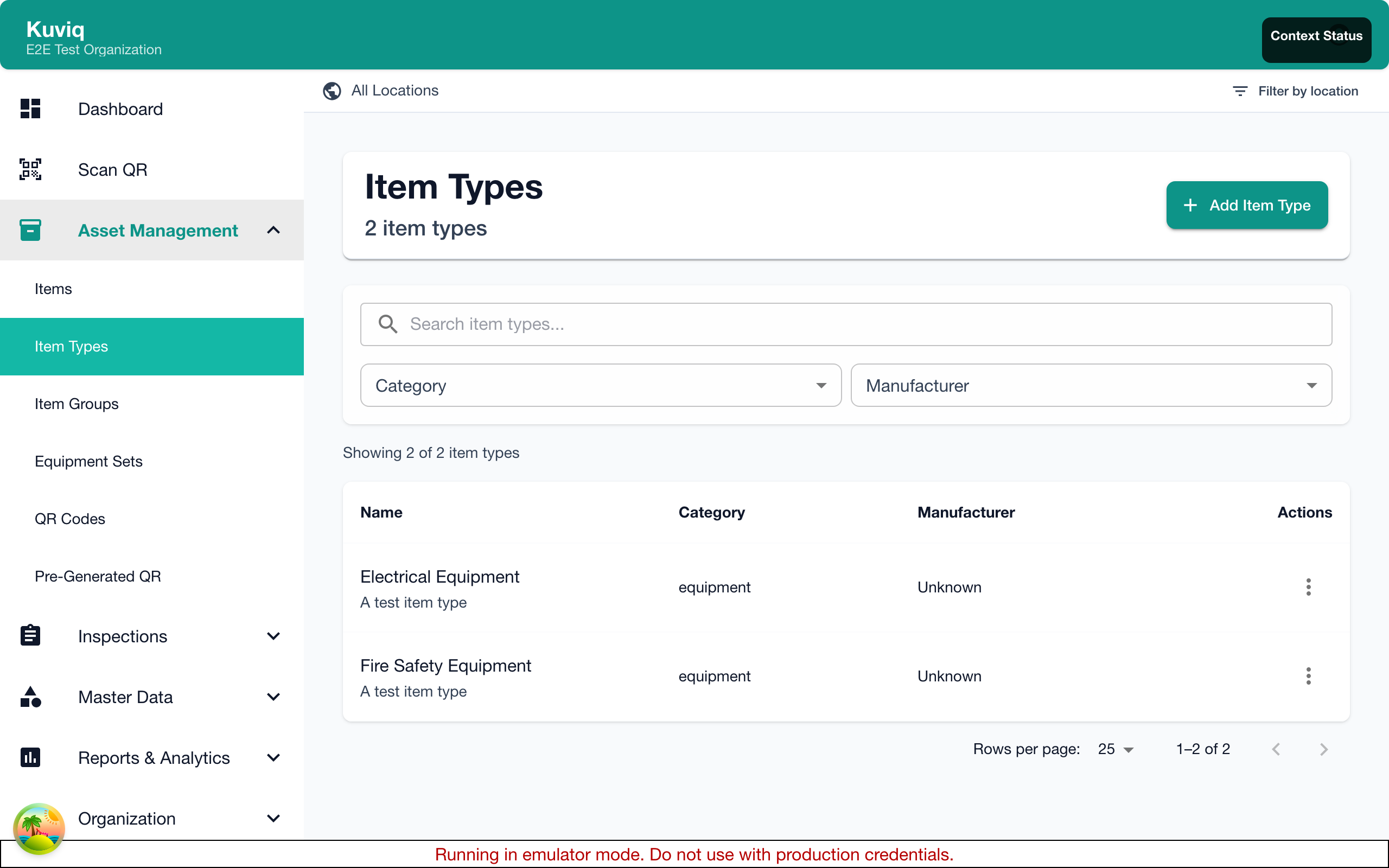 Item Types Setup