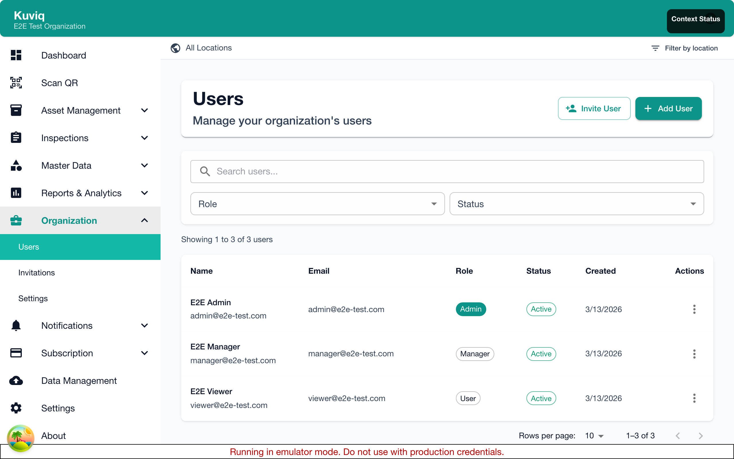 User location access settings showing assigned locations